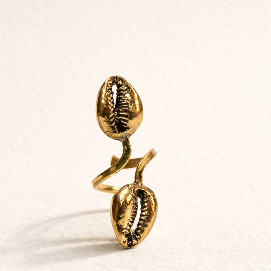 Golden Twin Cowrie Ring