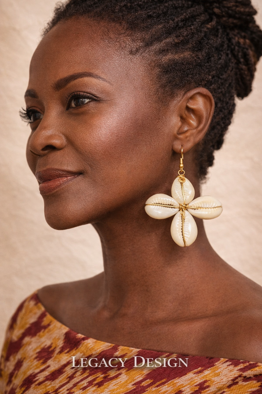 Abena Cowrie Bloom Earrings, Legacy Design African heritage jewelry