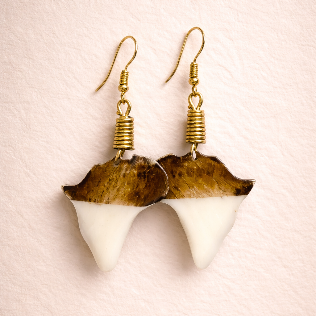 Mama’s Handcrafted Mahogany & Cream African Earrings