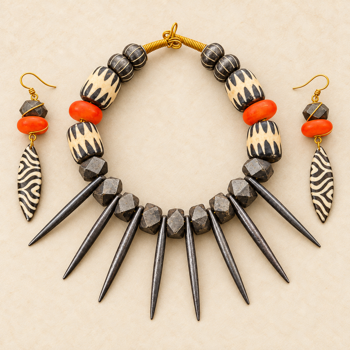 Ember Batik Statement Necklace & Earring Set