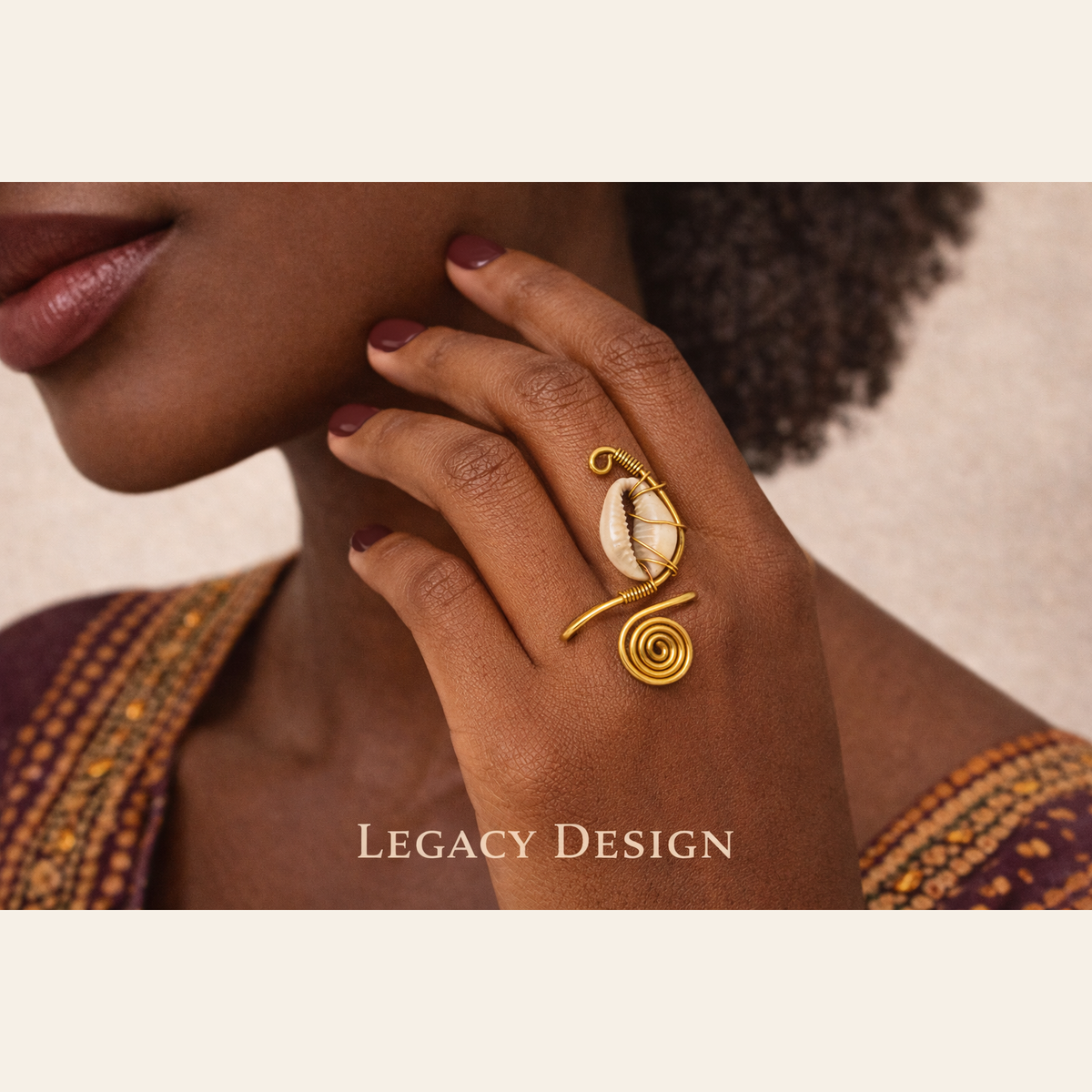 Handcrafted Ghanaian Cowrie Spiral ring