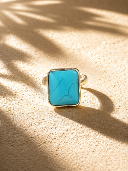 Turquoise and Brass Statement Ring
