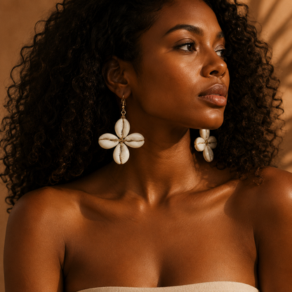 Abena Cowrie Bloom Earrings, handcrafted in Ghana