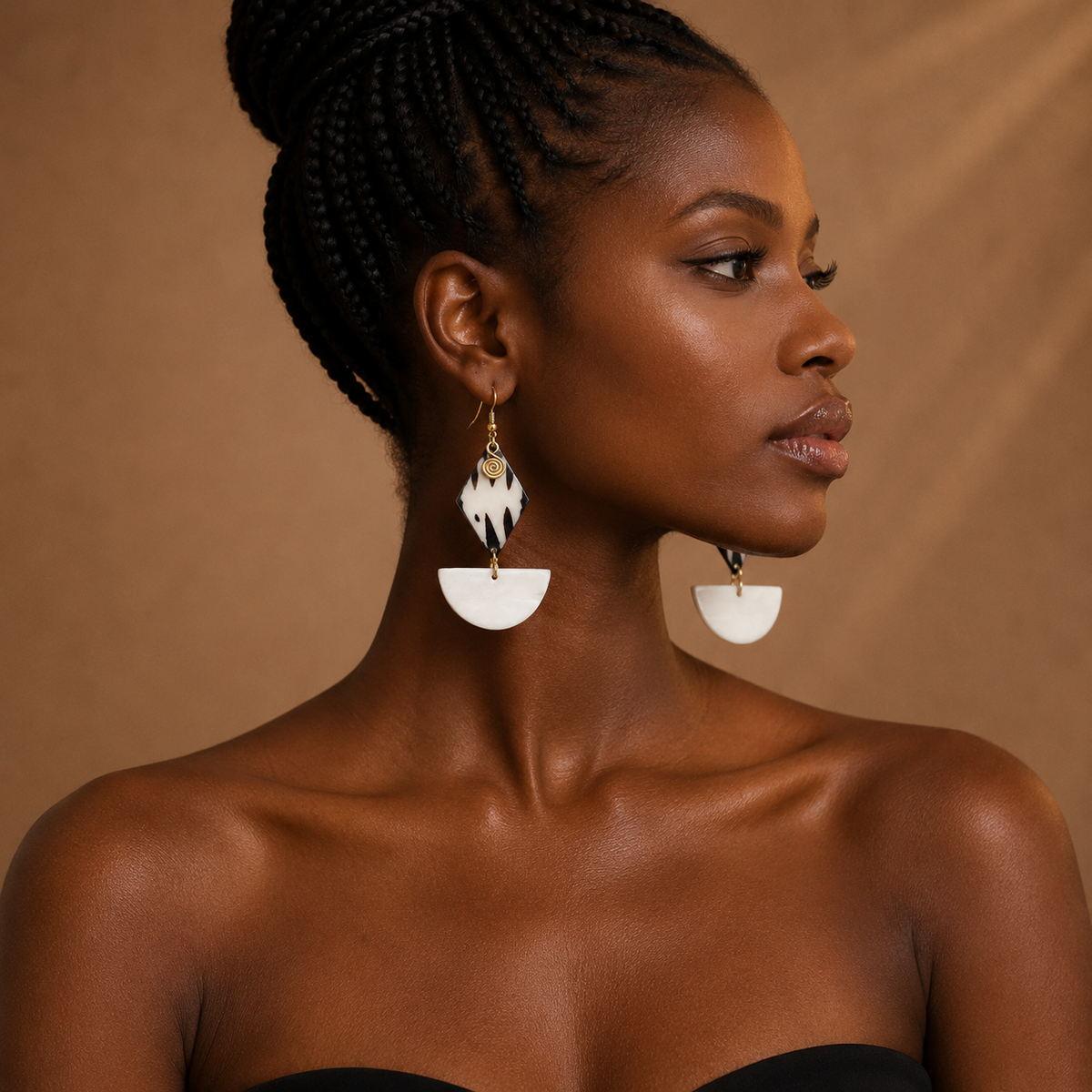 Enzokuhle’s Hand-painted stone and brass earrings