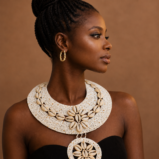 Queen Mother Cowrie & Beaded Royal Necklace