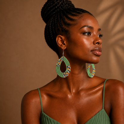 Umunezero Green Hand-Beaded Earrings