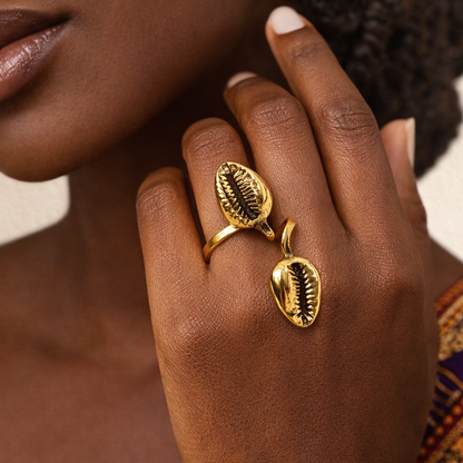 Golden Twin Cowrie Ring