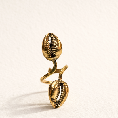 Golden Twin Cowrie Ring