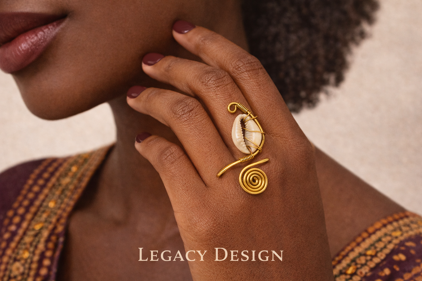 Malkia(Queen)Spiral Cowrie Ring