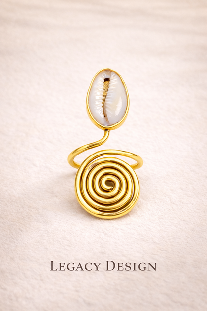 Cowrie Spiral Brass Ring