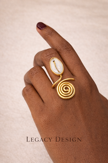 Cowrie Spiral Brass Ring