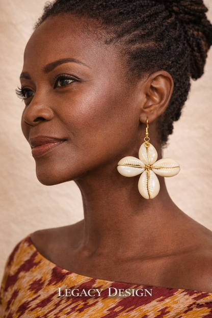 Abena Cowrie Bloom Earrings, Legacy Design African heritage jewelry