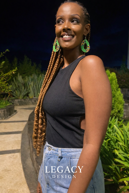 Umunezero Green Hand-Beaded Earrings