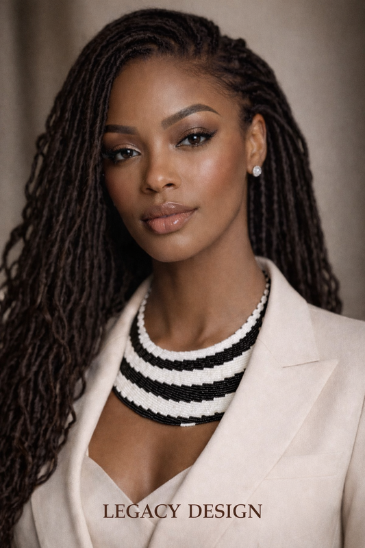 The Umoja (unity)Beaded Necklace (Black & White)
