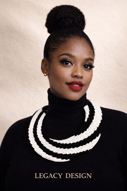 The Umoja (unity)Beaded Necklace (Black & White)