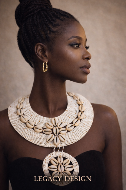 Queen Mother Cowrie & Beaded Royal Necklace