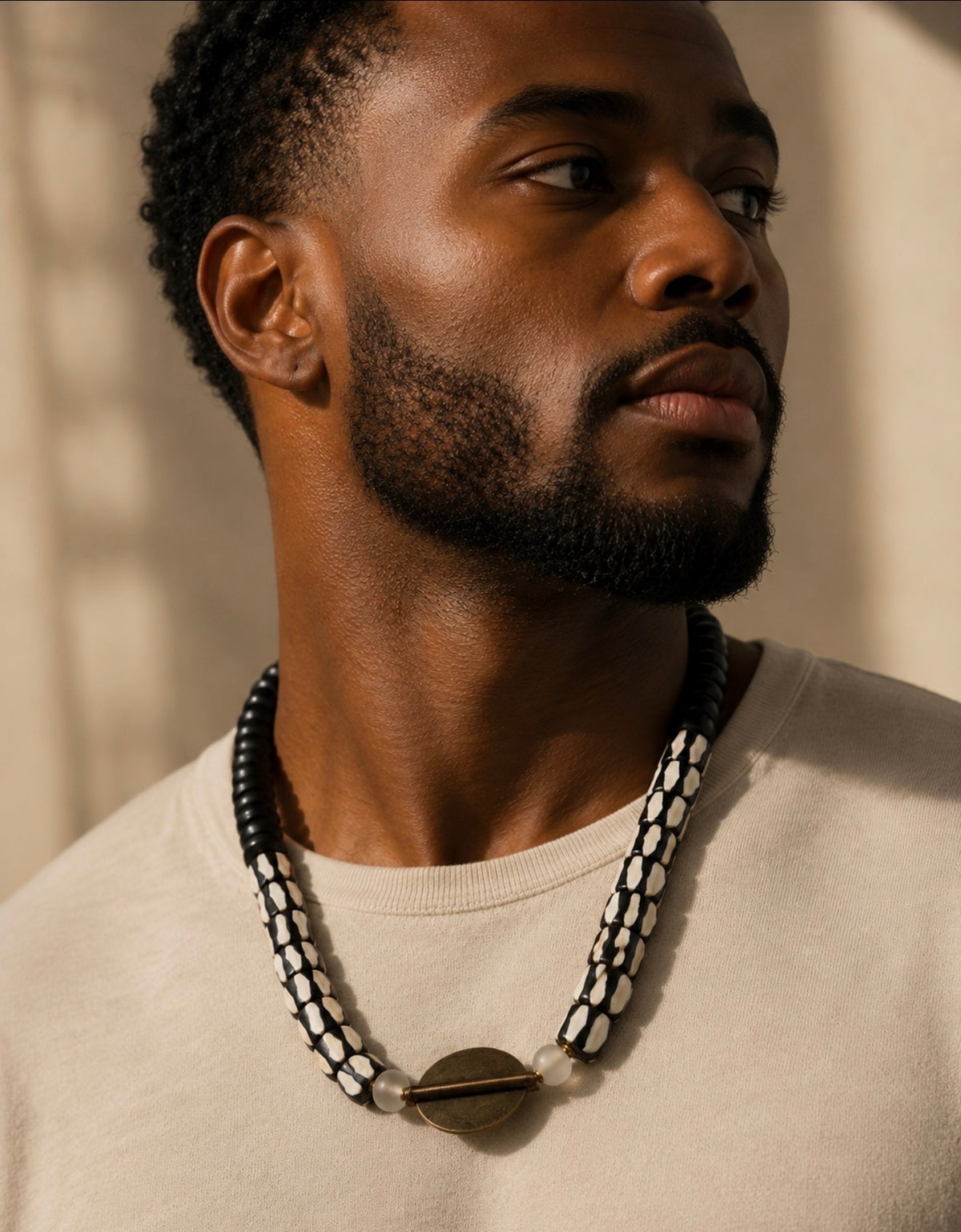 Batik Bone and Brass Statement Necklace