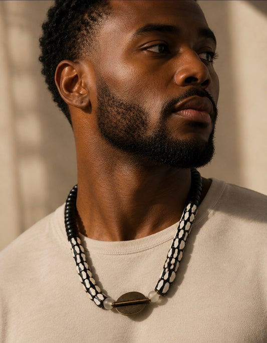 Batik Bone and Brass Statement Necklace