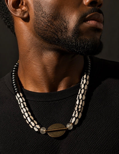 Batik Bone and Brass Statement Necklace