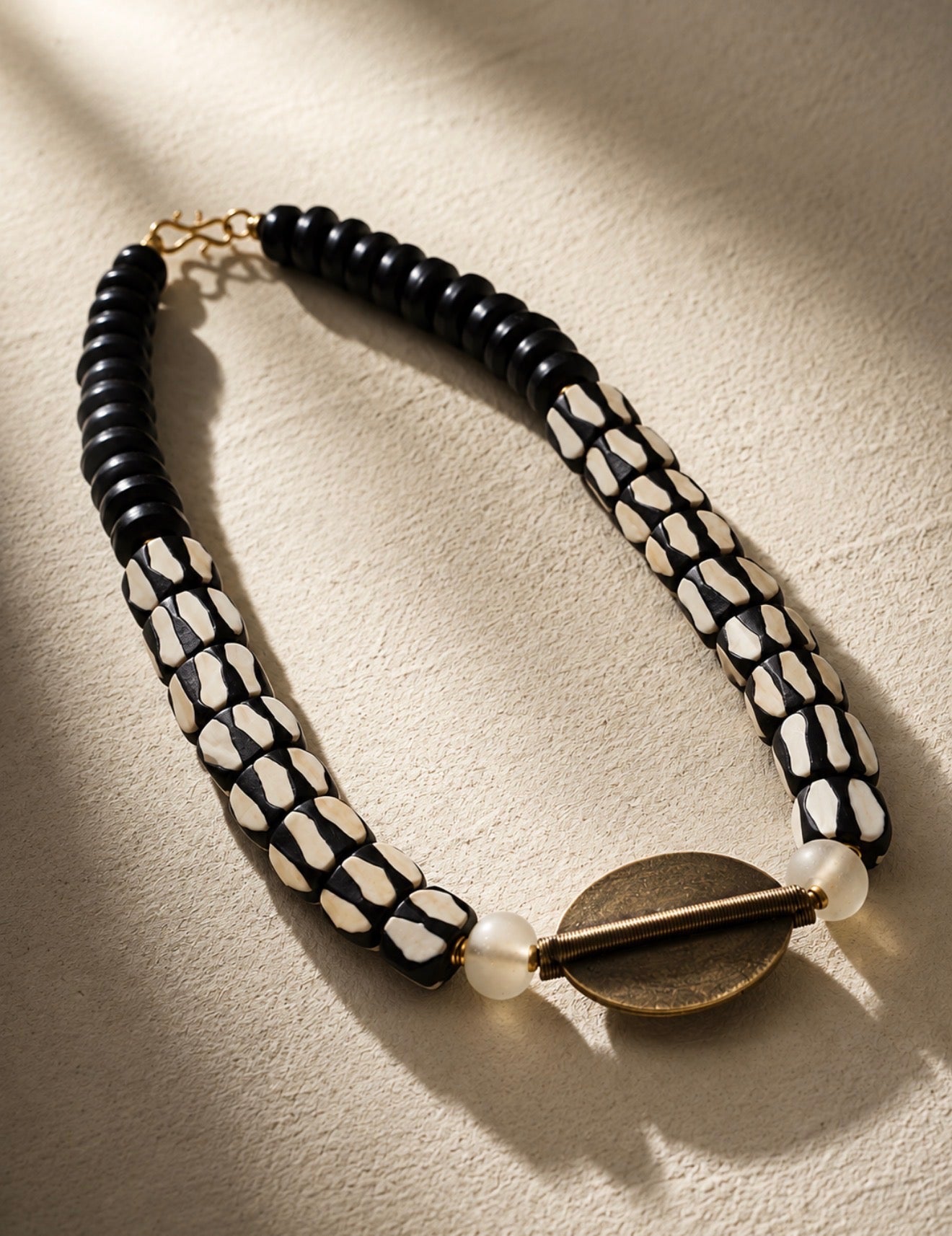 Batik Bone and Brass Statement Necklace