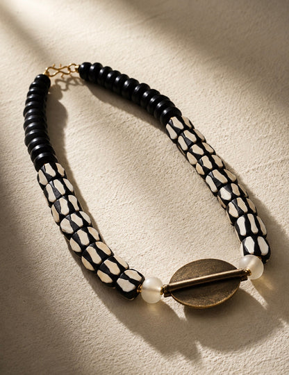 Batik Bone and Brass Statement Necklace