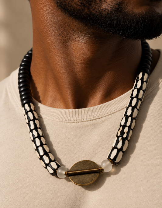 Batik Pattern Brass Statement Necklace, handcrafted in Kenya