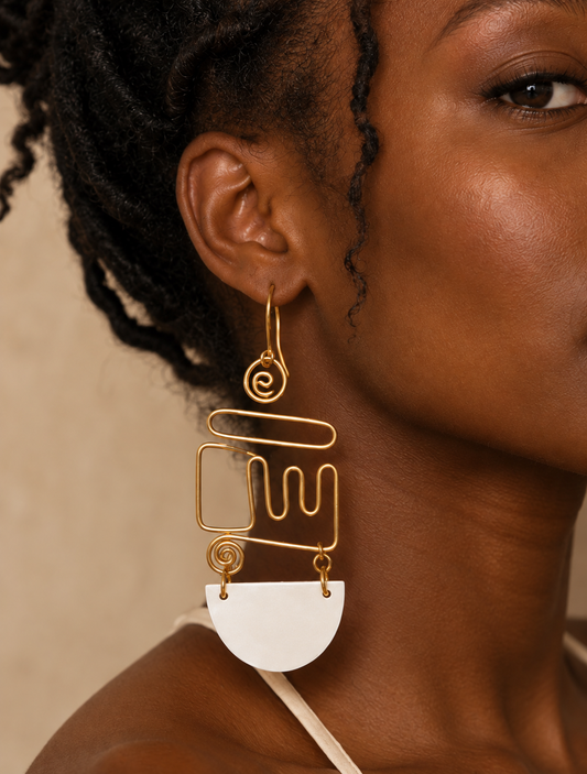 Serengeti cow horn and brass earrings from Kenya