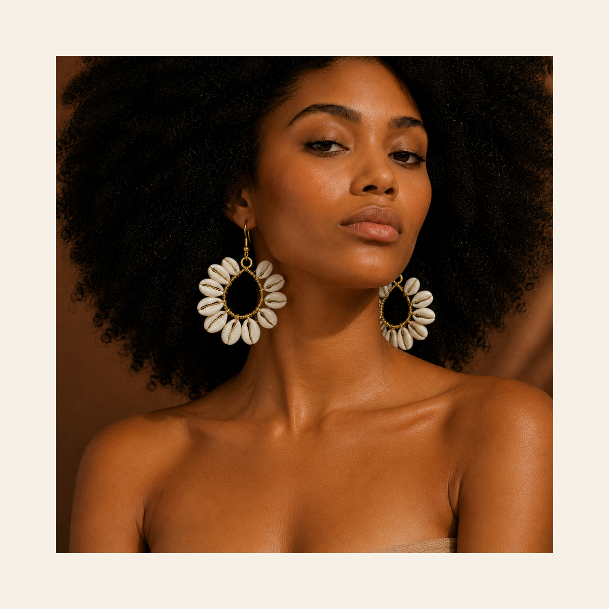 Zanzibar Cowrie Hoop Earrings, handcrafted in Tanzania