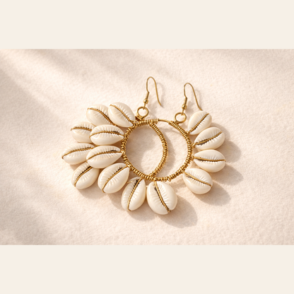 Zanzibar Cowrie Hoop Earrings, handcrafted in Tanzania