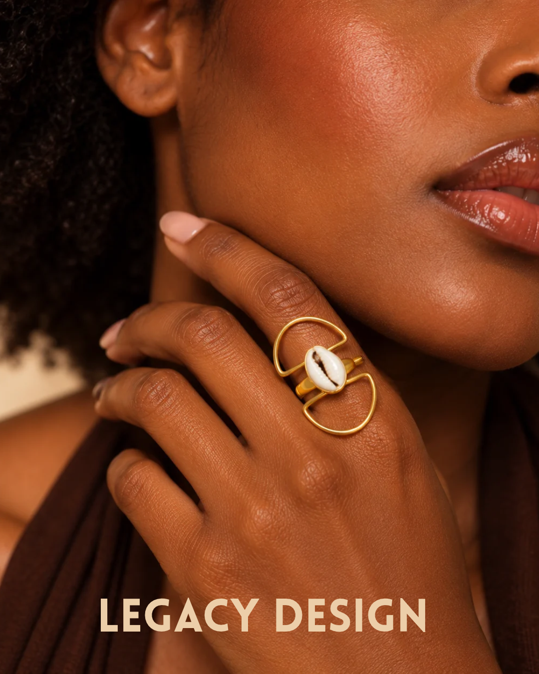 Ocean Ancestors cowrie shell and brass ring