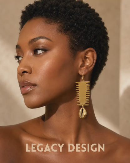 Ghanaian Brass Fringe Cowrie Drop Earrings