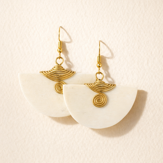Kivu Crescent Rwandan cow horn and brass earrings