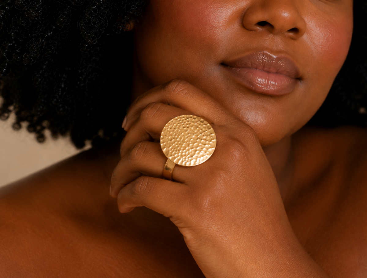 Handcrafted Sunrise brass disc ring